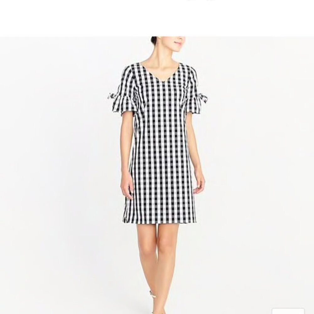 J Crew Tie Sleeve Dress Gingham